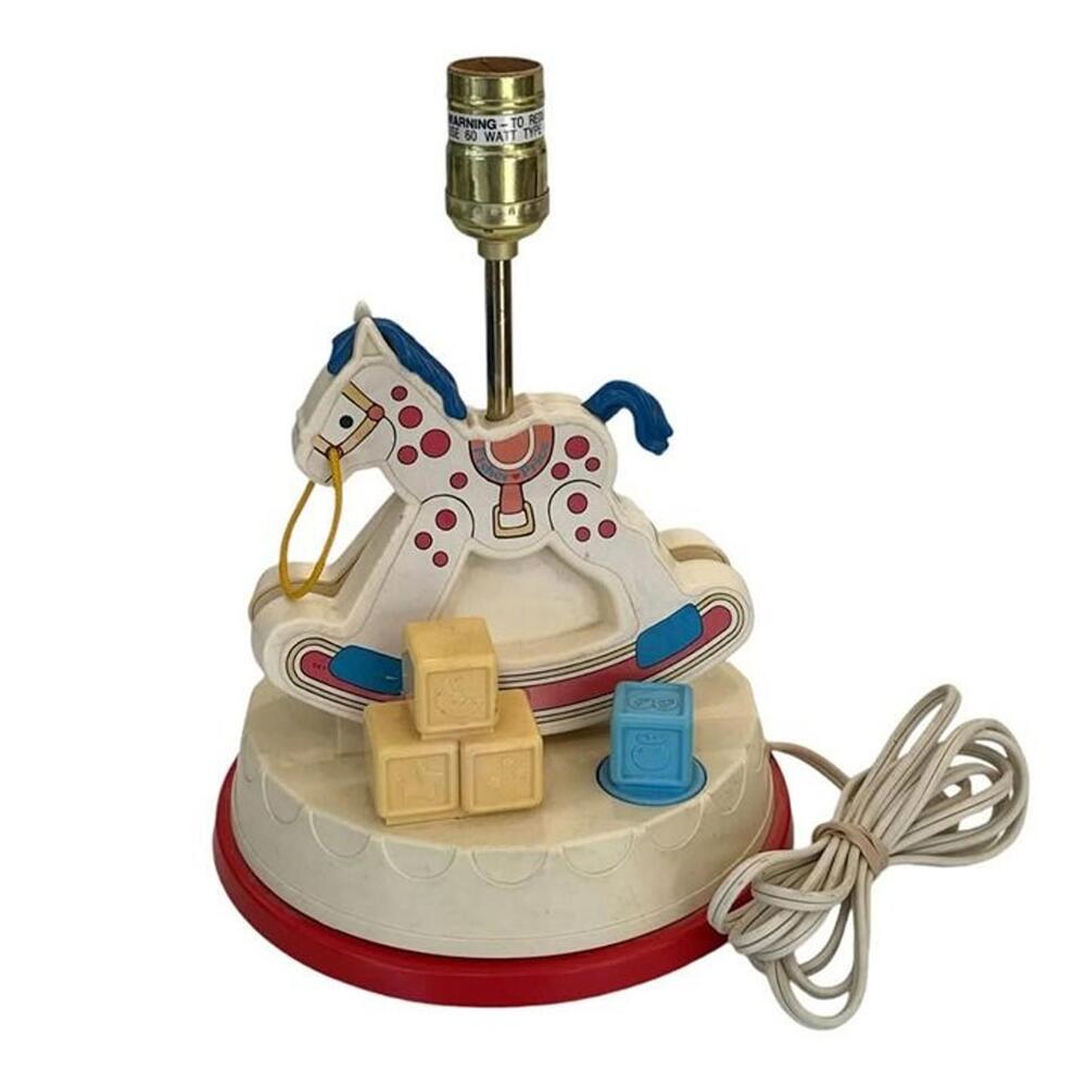 1984 Fisher Price Rocking Horse Nursery Wind Up Music Box Night Light & Lamp